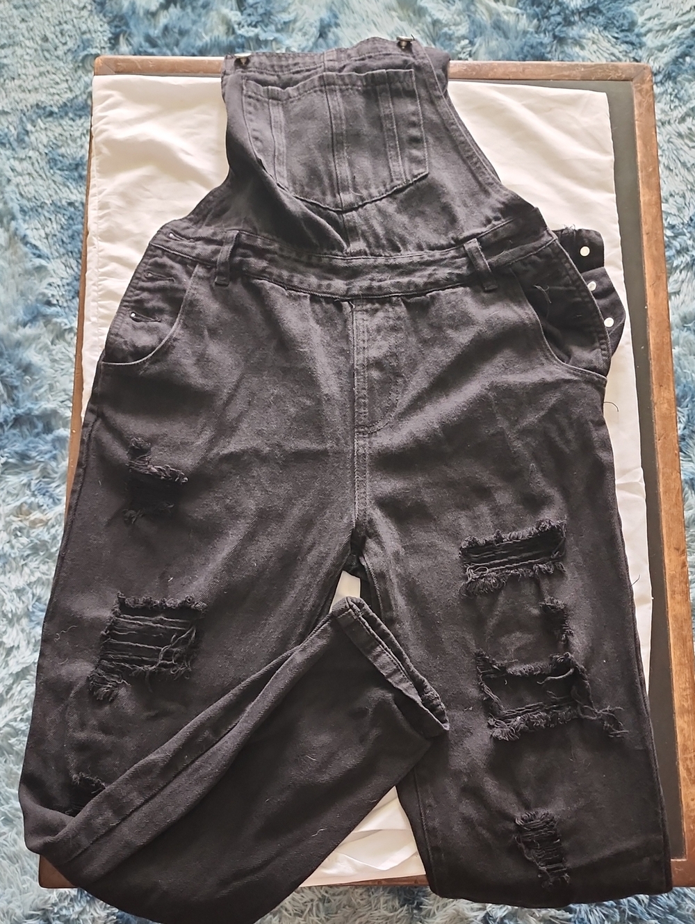 12th Tribe Black Denim Overalls with Subtle Distress